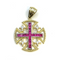 14K Yellow Gold With Diamond & Ruby Jerusalem Cross Necklace