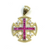 14K Yellow Gold With Diamond & Ruby Jerusalem Cross Necklace