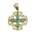 14K Yellow Gold With Diamond & Emerald Jerusalem Cross Necklace