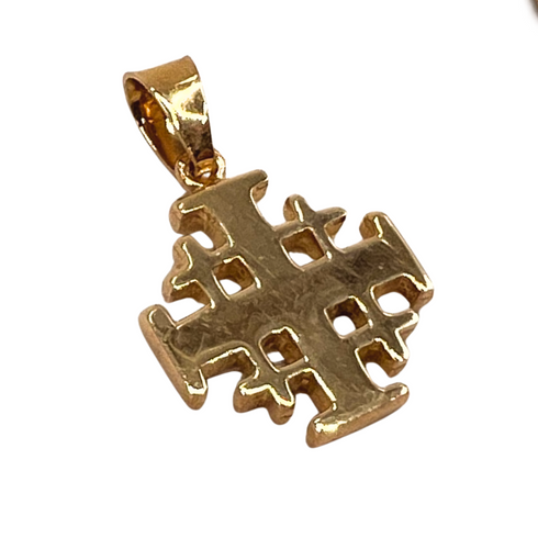 14K Gold Thick Classic Minimalist Jerusalem Cross Necklace