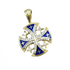 14K Yellow Gold & Diamonds with Blue Enamel Jerusalem Cross Necklace