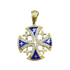 14K Yellow Gold & Diamonds with Blue Enamel Jerusalem Cross Necklace