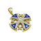 14K Yellow Gold & Diamonds with Blue Enamel Jerusalem Cross Necklace