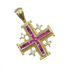 14K Yellow Gold With Diamond & Ruby Jerusalem Cross Necklace