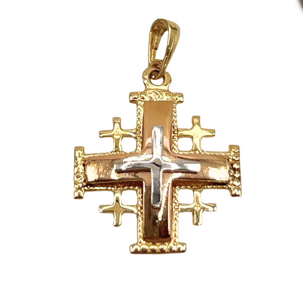 14K Gold Elegant Domed Jerusalem Cross Necklace