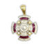 14K Yellow Gold & Diamond With Baguette Cut Ruby Jerusalem Cross Necklace