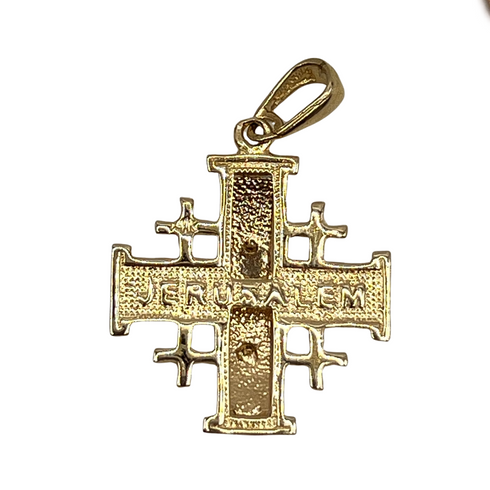 14K Gold Elegant Domed Jerusalem Cross Necklace