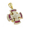 14K Yellow Gold & Diamond With Baguette Cut Ruby Jerusalem Cross Necklace