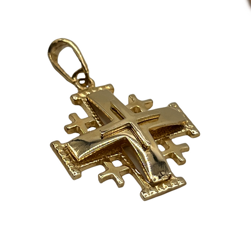 14K Gold Elegant Domed Jerusalem Cross Necklace
