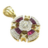 14K Yellow Gold & Diamond With Baguette Cut Ruby Jerusalem Cross Necklace