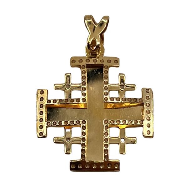 14K Gold Domed Classic Jerusalem Cross Necklace