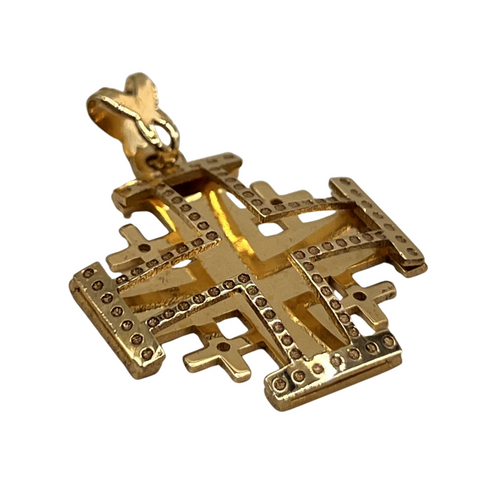 14K Gold Domed Classic Jerusalem Cross Necklace