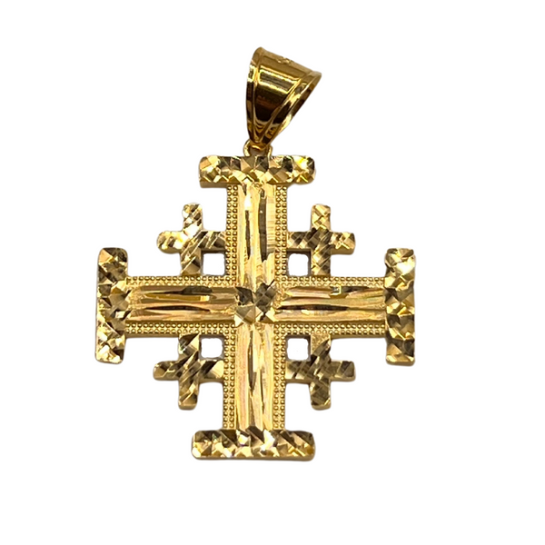 14K Gold Classy Filigree Jerusalem Cross Necklace