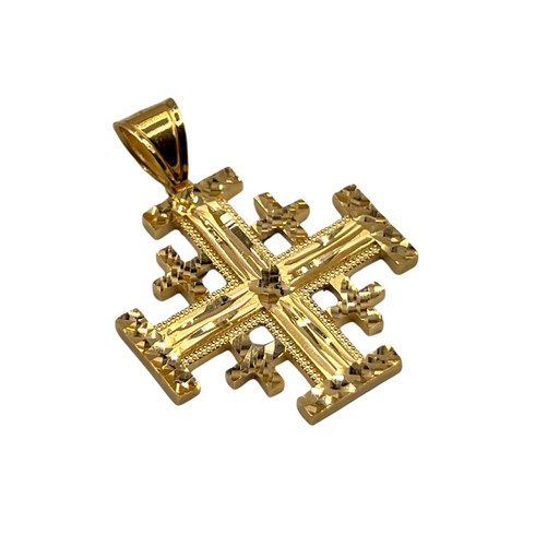 14K Gold Classy Filigree Jerusalem Cross Necklace