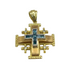 14K Yellow Rose Gold with Blue & White Diamonds Classic Jerusalem Cross Necklace