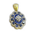 14K Yellow Gold Diamonds Sapphire with Blue Enamel Medallion Jerusalem Cross Necklace