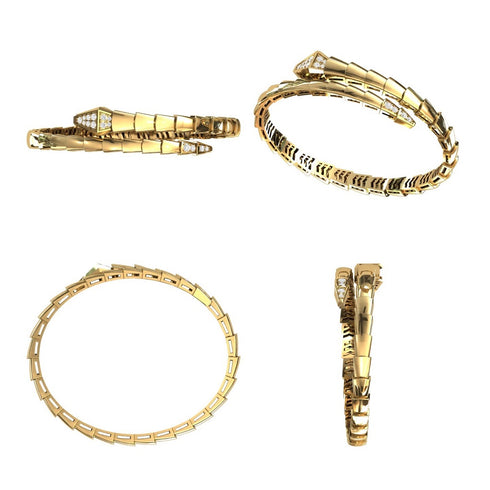 14K Gold With Diamond Snake Bangle
