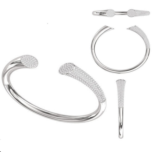 14K Gold With Pave Diamond Bangle