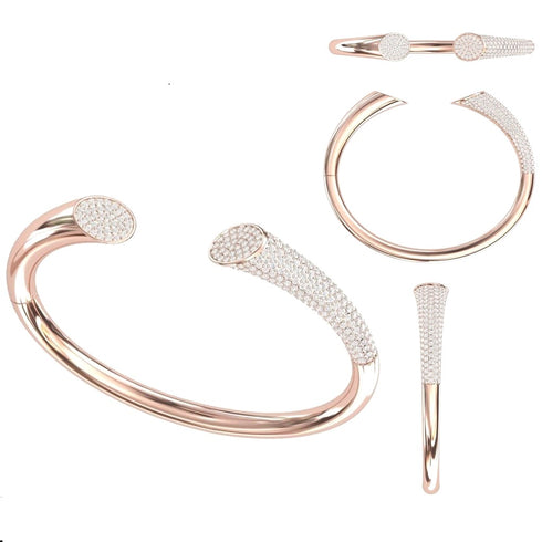 14K Gold With Pave Diamond Bangle