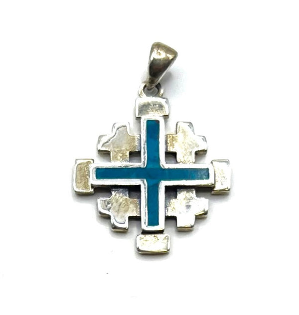 Sterling Silver with Stone of Israel Jerusalem Cross Pendant