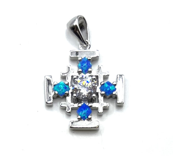 Sterling Silver with Opal Jerusalem Cross Pendant