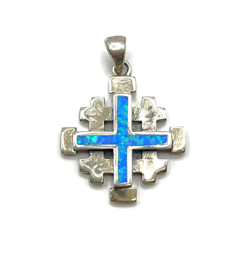 Sterling Silver with Opal Jerusalem Cross Pendant
