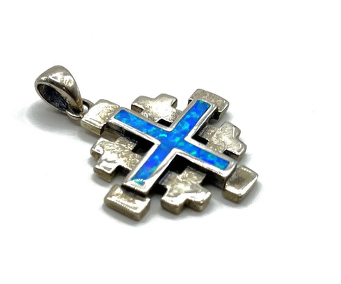 Sterling Silver with Opal Jerusalem Cross Pendant