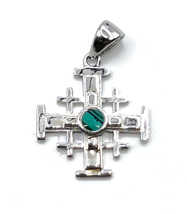 Sterling Silver with Stone of Israel Jerusalem Cross Pendant