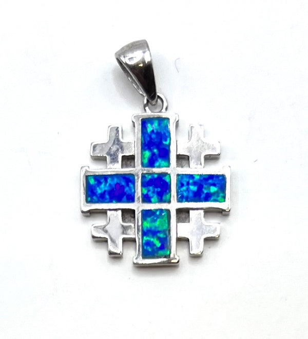Sterling Silver with Opal Jerusalem Cross Pendant