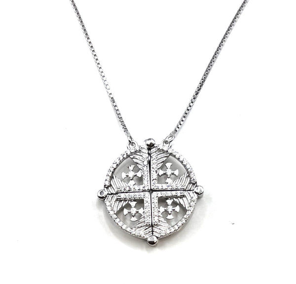 Sterling Round Jerusalem Cross Opening Magnetic Necklace