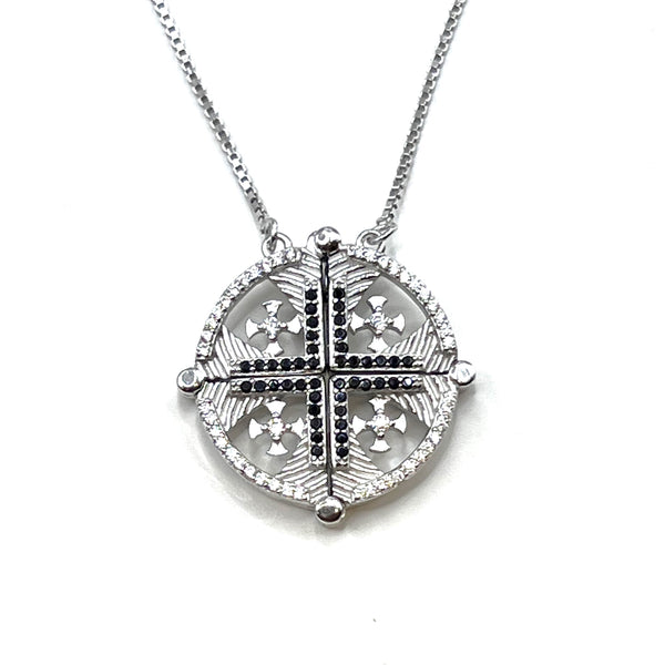 Sterling Round Jerusalem Cross Opening Magnetic Necklace
