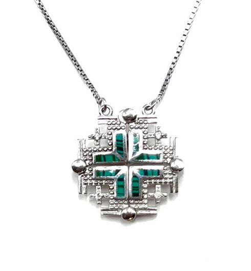 Sterling with Opal Jerusalem Cross Opening Magnetic Necklace