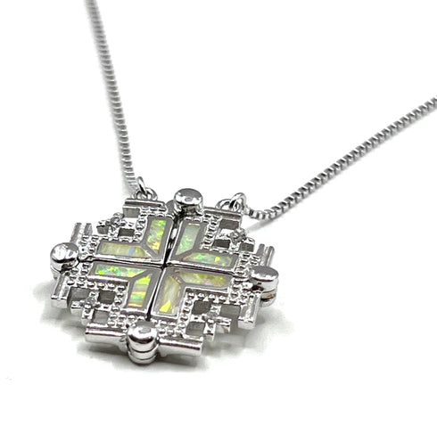 Sterling with Opal Jerusalem Cross Opening Magnetic Necklace