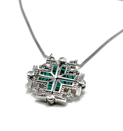 Sterling with Opal Jerusalem Cross Opening Magnetic Necklace