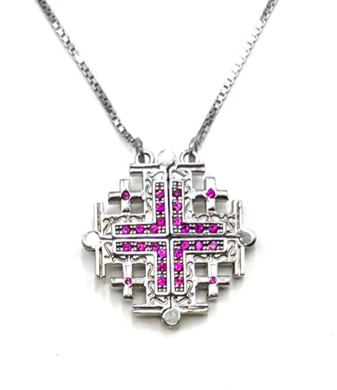 Sterling Classic Jerusalem Cross Opening Magnetic Necklace