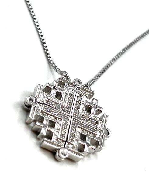 Sterling Classic Jerusalem Cross Opening Magnetic Necklace