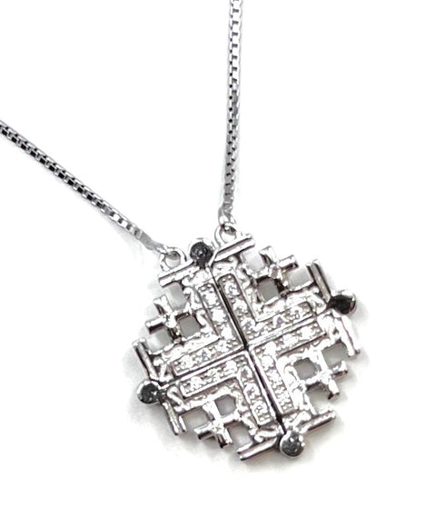 Sterling Classic Jerusalem Cross Opening Magnetic Necklace