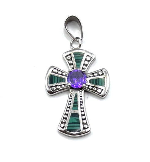 Sterling Silver Opal With Center Stone Cross Pendant