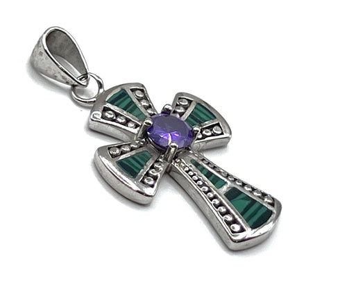 Sterling Silver Opal With Center Stone Cross Pendant