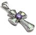 Sterling Silver Opal With Center Stone Cross Pendant