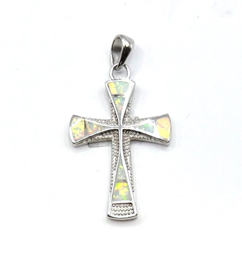 Sterling Silver With Opal Cross Pendant