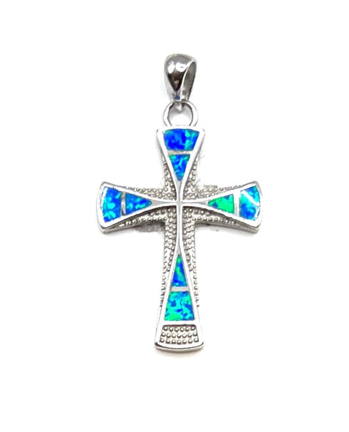 Sterling Silver With Opal Cross Pendant
