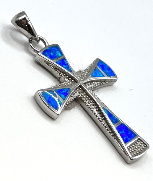 Sterling Silver With Opal Cross Pendant