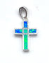 Sterling Silver With Opal Double Sided Cross Pendant