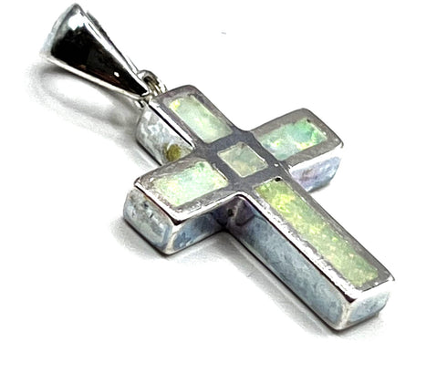Sterling Silver With Opal Double Sided Cross Pendant
