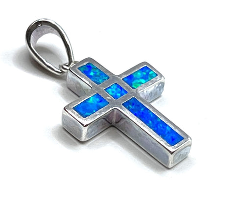 Sterling Silver With Opal Double Sided Cross Pendant