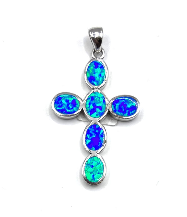 Sterling Silver Opal Cross Pendant