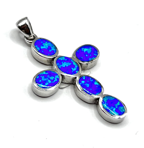 Sterling Silver Opal Cross Pendant