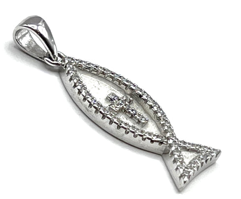 Sterling Silver With Enamel Fish with Cross Pendant