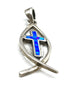 Sterling Silver Opal With Fish with Cross Pendant